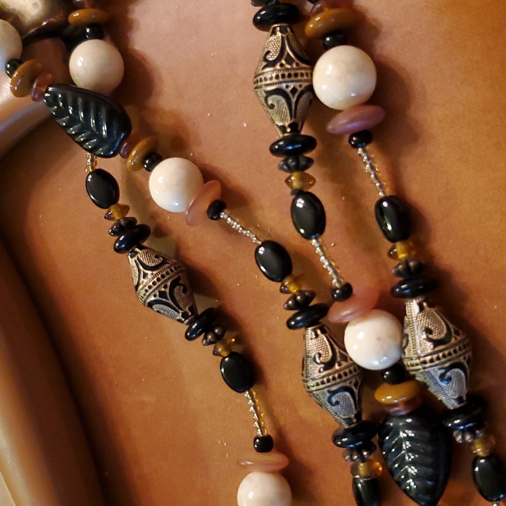 Bohemian Hand Made Genuine Stone and Glass Beaded Necklace